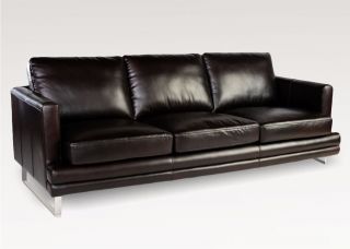 86" Modern Comfortable Sofa Vintage Brown Soft Leather Track Arm with Chrome Leg