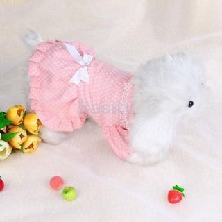 Pink Dot Bowtie Pet Dog Dress Flouncing Skirt Clothes M