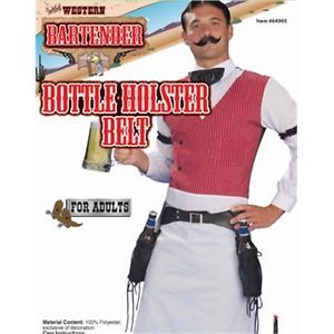 Saloon Cowboy Bartender Costume Black Dual Double Beer Holster Belt