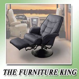 New Black Leatherette Recliner Captains Chair Seat Swivel RV Boat Use Motorhome