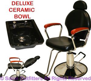 Black Ceramic Shampoo Bowl Sink Hydraulic Reclining Barber Chair Salon Equipment