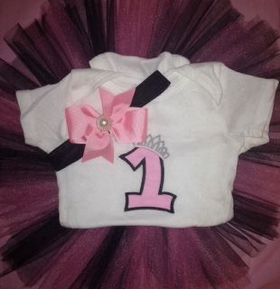 Baby Girl First Birthday Outfit Onesie Headband Tutu 12 Months New Boutique Lot