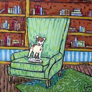 Rat Terrier Read in Chair Dog Animal Art Tile Coaster