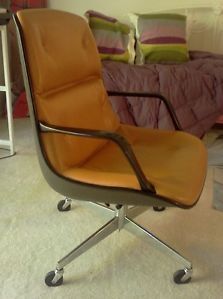 Vintage Marigold Ebony Steelcase Shell Arm Chair Desk Swivel Tilt Wheels