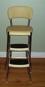 Vintage Cosco Kitchen Step Stool Chair Yellow Chrome Nice Condition Look