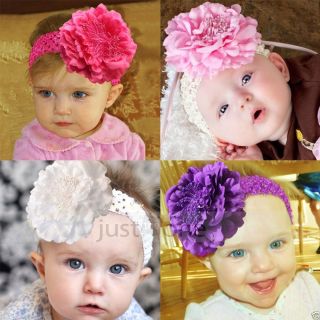 Baby Kids Peony Flower Hair Clip Stretchy Crochet Headband for Girl Pettiskirt