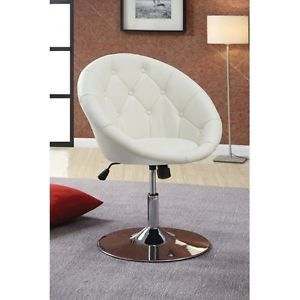 Round Back Swivel Chair Romantic White Contemporary Adjustable Accent Decor Hot