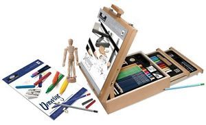 124 Piece Sketching Drawing Easel Artist Set Professional Art Kit Travel New