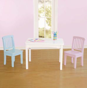 Kids White Rectangular Wood Table and Chair Set Cute