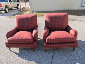 Pair of Ralph Lauren English Arm Chairs Red Plaid Fabric Brand New