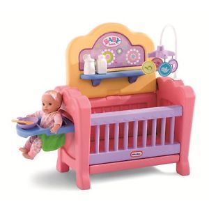 Girls Sturdy Baby Doll Nursery Toy w Crib Playpen High Chair Changing Table