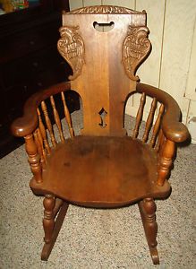 Antique oak WIND FACE Rocking CHAIR hand carved QUARTERSAWN 1800s on ...