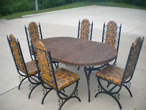 Vintage Retro 1960's Wrought Iron Dining Table and 6 Chairs 2 Leaves PU Ohio