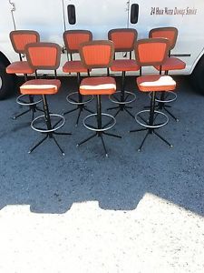 7 Orange Vintage Mid Century Retro Bar Stools Swivel Wrought Iron Chair Corp