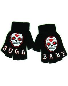 Too Fast Suga Baby Fingerless Gloves Sugar Skulls Rockabilly Gothic Punk Tattoo