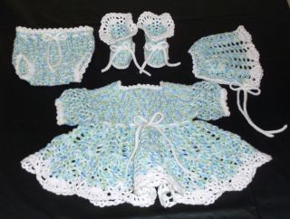 Crochet Pineapple Baby Reborn Baby Doll Dress Set 0 to 3 Month Multi Col White