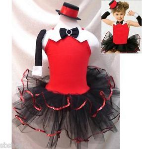 Girls Jazz Dance Costume Dresses Ballet Tutu Leotard w Cap Gloves Sz 1 6