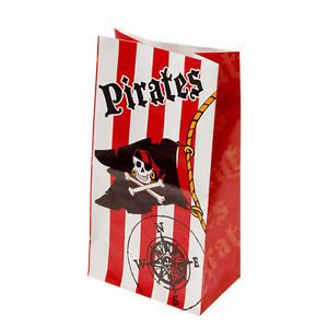 12 Pirate Skull Flag Paper Bag Kid Boy Jolly Roger Party Goody Loot Favor Supply
