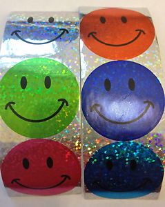 50 Happy Foil Silly Smiley Face Stickers Teacher Supply Party Favors