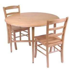 3 Piece Wood Dining Set Drop Leaf Table w 2 Chairs