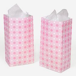 12 Baby Shower Girl Pink Polkadot Paper Goody Bags Party Favors Toys Gifts