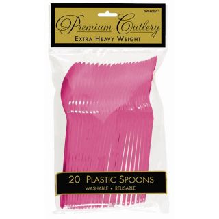 20 Bright Pink Premium Heavy Duty Plastic Wedding Party Tableware Spoons