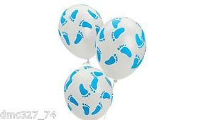 25 Baby Shower Decorations Latex Balloons Blue Boy Baby Footprint Feet 11 Inch