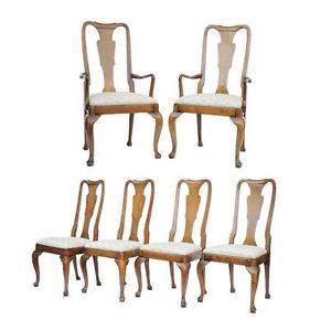 Set of 6 Vtg Baker Furniture Queen Anne Solid Oak Traditional Dining Room Chairs