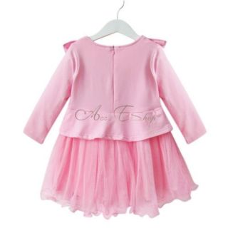 Girls Kids Long Sleeve Ruffle Shoulder Party Pageant Tulle Dress Clothing Sz 3 7
