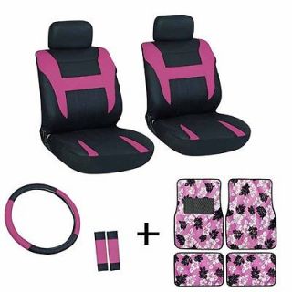 13pc Pink Black Front Bucket Seat Covers Set Wheel Belt Head Hawaii Floor Mats