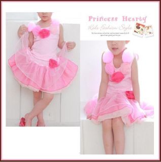 Boutique Girl Fancy Princess Tulle Rosettes 2pc Top Tutu Skirt Outfit Set