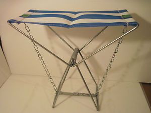 Vintage Old PAL Folding Fishing Camp Stool Chair w Canvas Seat Portable Sturdy