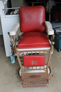 Antique Emil J Paider Red Leather Barber Chair