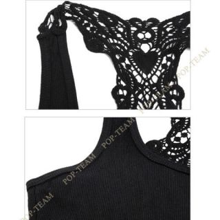 Women Crochet Lace Tank Top Sleeveless T Shirt Vest Cami Hollow Out Pierced T83W