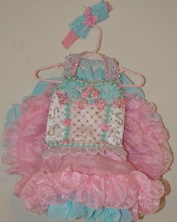 Glitz Pageant Dress Baby Pink and Teal
