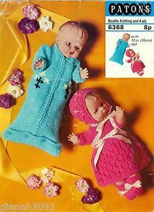 Knitting Pattern Baby Doll Clothes 2 Outfits Dress Zip Up Sleeping Bag Dress