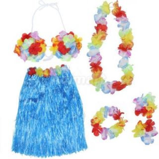 Adult Blue Hawaiian Hula Skirt Fancy Dress Costume New