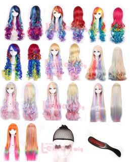 65 80cm Long Multi Color Wavy Anime Cosplay Party Hair Full Wig A Cap A Comb