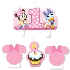 Baby Minnie Mouse 1st Birthday Mini Molded Candles 4ct Party Cake Decoration