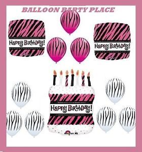 Happy Birthday Hot Pink Zebra Polka Dots Party Balloons Supplies Black Stripes