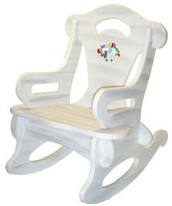 White Puzzle Rocker Rocking Chair Solid Wood Kid Child Baby Boy Girl Furniture