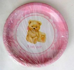 Baby Shower Girl Pink Party Sweet Bear Teddy Birthday Cake Plates Decoration X8
