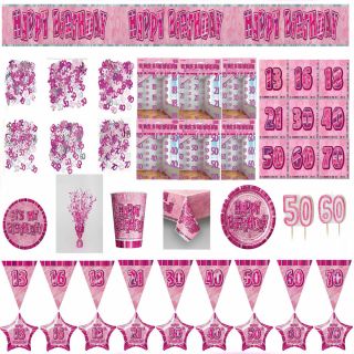 Pink Glitz Aged Happy Birthday Party Decorations Tableware 13 80 Plates Napkins