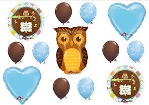 Owl Baby Boy Shower Balloons Decorations Supplies Look Whooo Party Newborn X13
