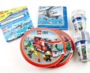 Lego City Police Birthday Party Supplies Plates Napkins Cups Loot Bags for 16