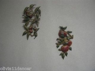 Vtg Pair Sexton Metal Kitchen Wall Hanging Decor 60's Apples Cherries Country