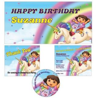 Personalized Dora Birthday Party Banner 20 Invitations Thank You Stickers