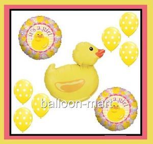 Rubber Duck Balloons Girl Baby Shower Supplies Party Decorations Polka Dots Pink
