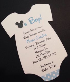 Blue Mickey Mouse Onesie Baby Shower Invitation All wording Customized for You