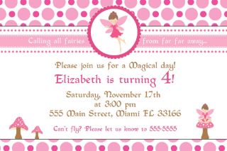 30 Custom Pink Polka Dots Fairy Butterfly Pixie Girls Birthday Party Invitations